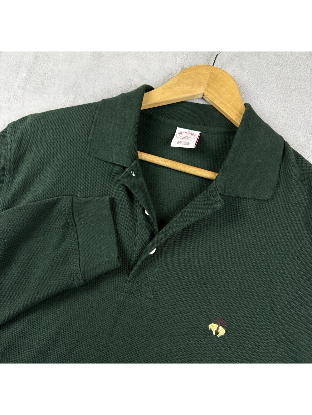 Brooks Brothers 346 Men M Green Original Fit Cotton Long Sleeve Polo Shirt Rugby